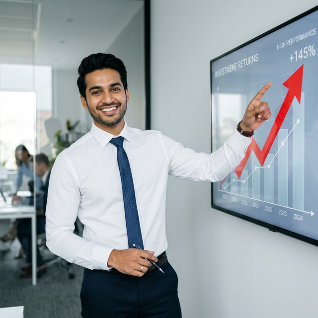 Businessman with growth chart